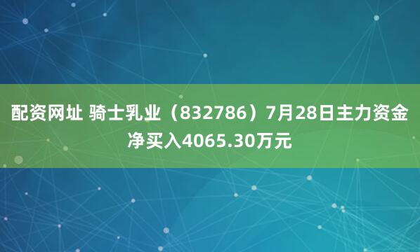 配资网址 骑士乳业（832786）7月28日主力资金净买入4065.30万元